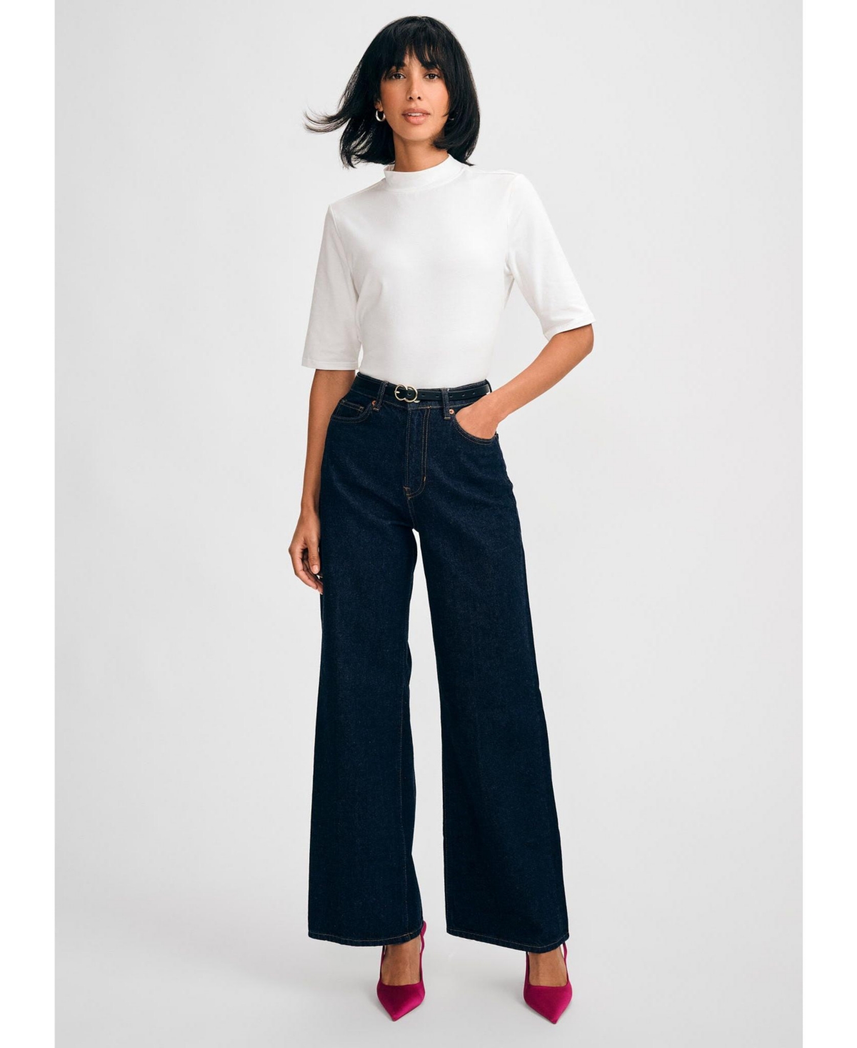 Women's Mock Neck Elbow Tee - Ivory