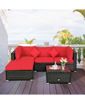 5PCS Outdoor Patio Rattan Furniture Set Sectional Conversation
