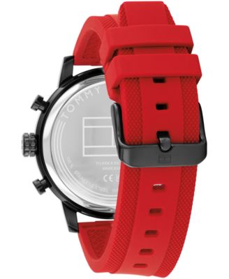 Men's Multifunction Red Silicone Strap Watch, 46mm