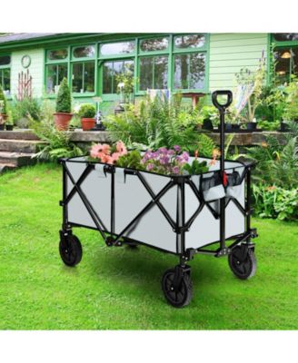 Outdoor Folding Wagon with Adjustable Handle, Cup Holders &amp; All-Terrain Wheels, 180lb Capacity Utility Cart