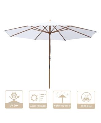 13FT Large Outdoor Patio Umbrella UV30+ Wood 8 Rib Pole for Table Beach Yard Garden Wedding Deck Cafe Pool White