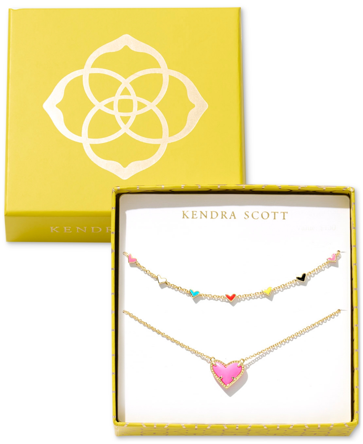 2-Pc. Set Pave Heart 19" Necklaces - Gold