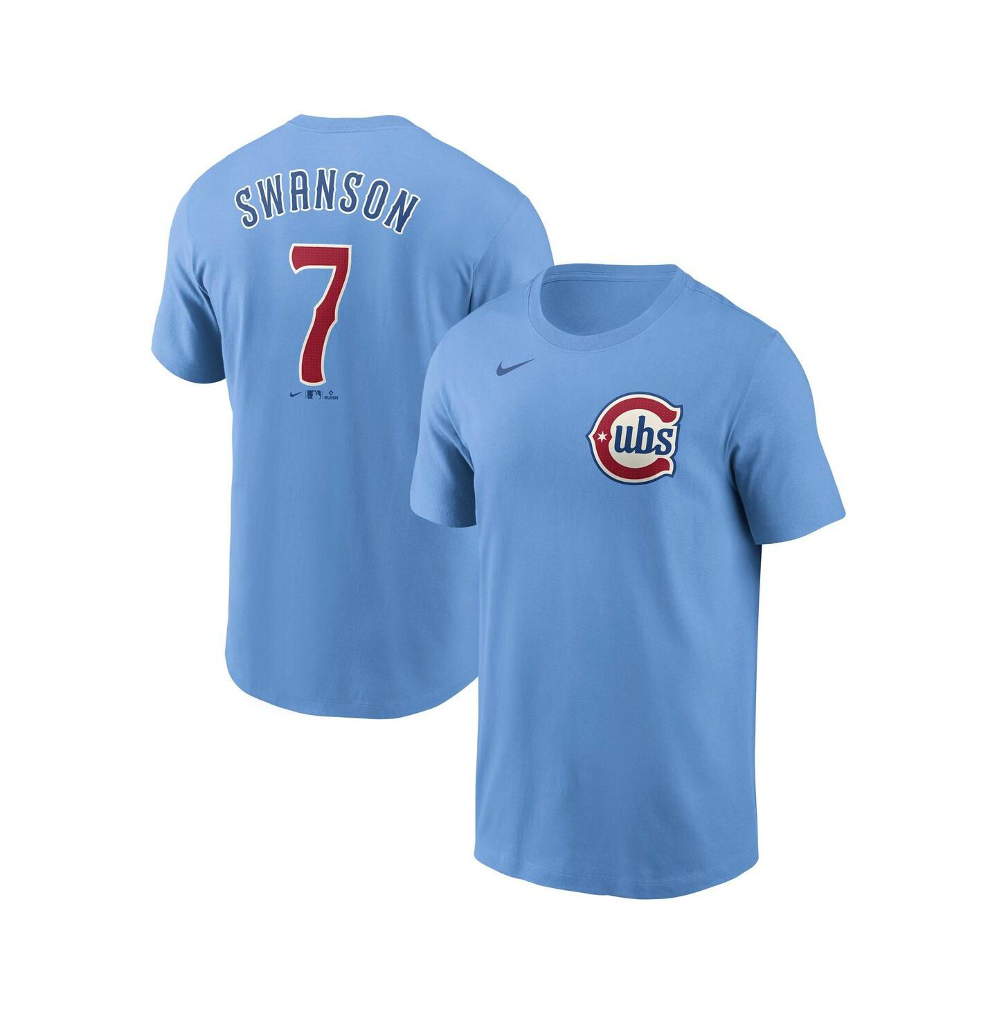 Мужская футболка Nike Dansby Swanson Baby Blue Chicago Cubs Fuse Name & Number — фото 1