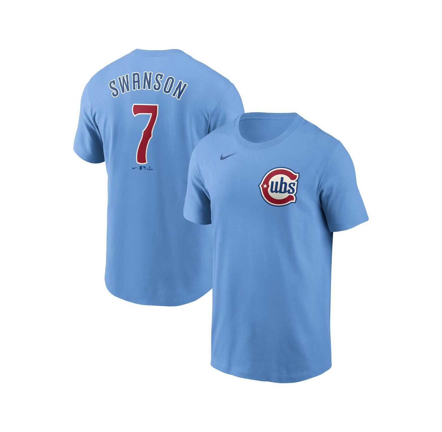 Men's Dansby Swanson Baby Blue Chicago Cubs Fuse Name & Number T-Shirt
