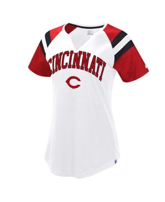 Starter - Women's White/Red Cincinnati Reds Game On Notch Neck Raglan T-Shirt