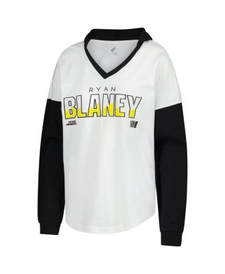 Women's White/Black Ryan Blaney Bench Player Oversized Long Sleeve Hoodie V-Neck T-Shirt