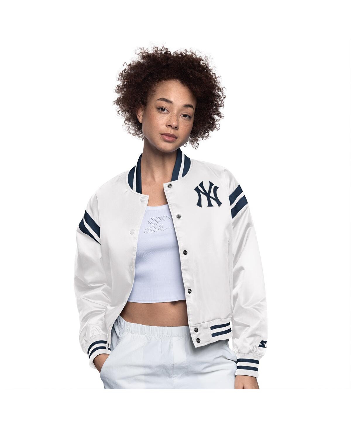 STARTER WOMEN'SÂ WHITE NEW YORK YANKEES FULL COUNT FULL-SNAP VARSITY JACKET 