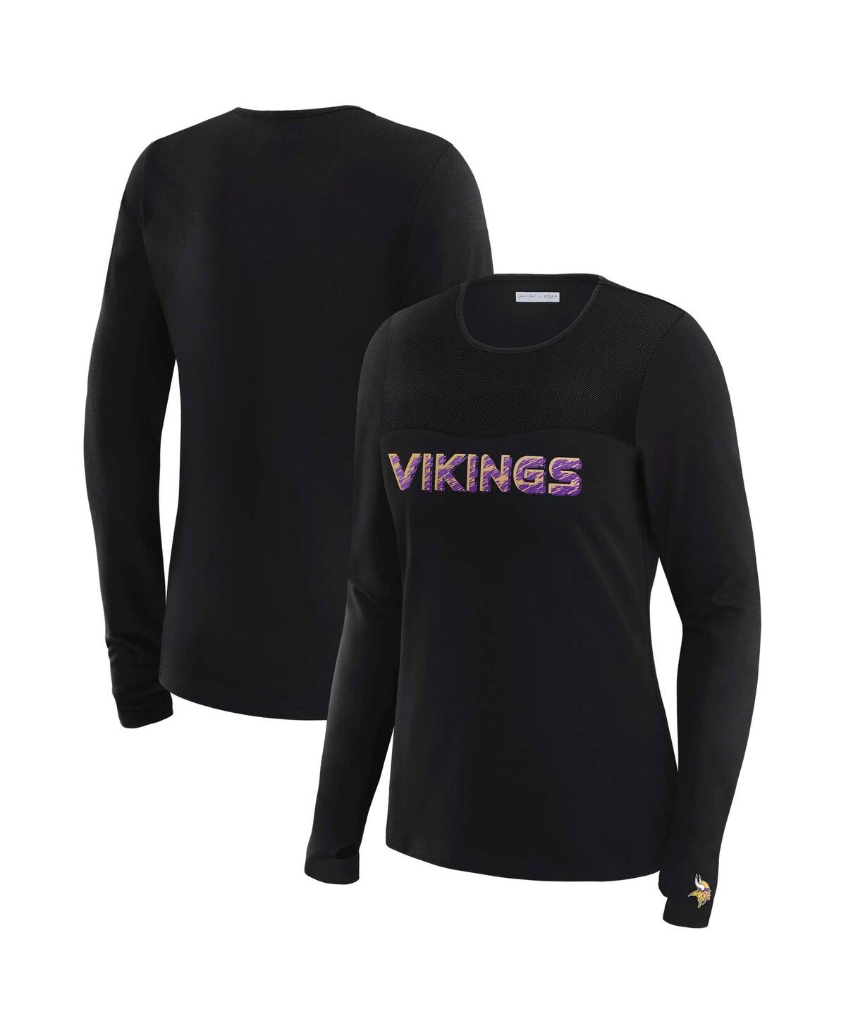 x Gracie Hunt Women's Black Minnesota Vikings Mesh Panel Long Sleeve T-Shirt - Black