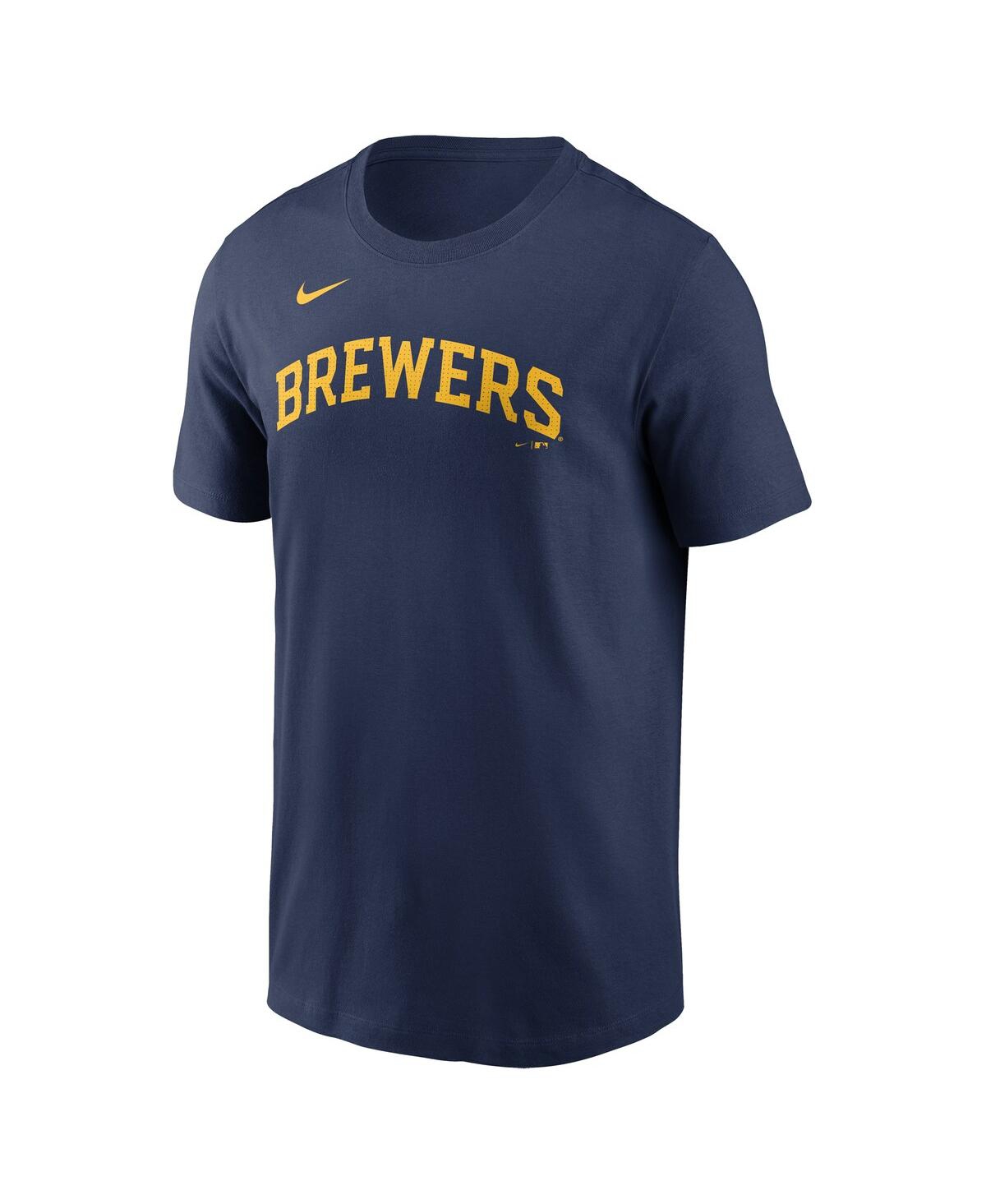 Nike Navy Milwaukee Brewers Wordmark Legend Performance T-shirt In Gold