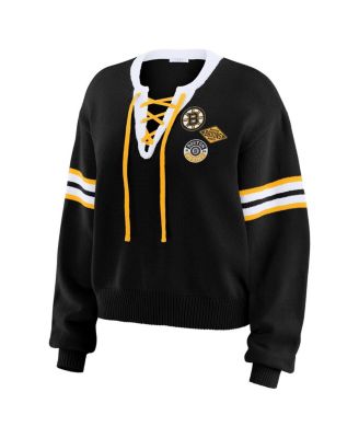 Women's Black Boston Bruins Cropped Lace-Up Sweater