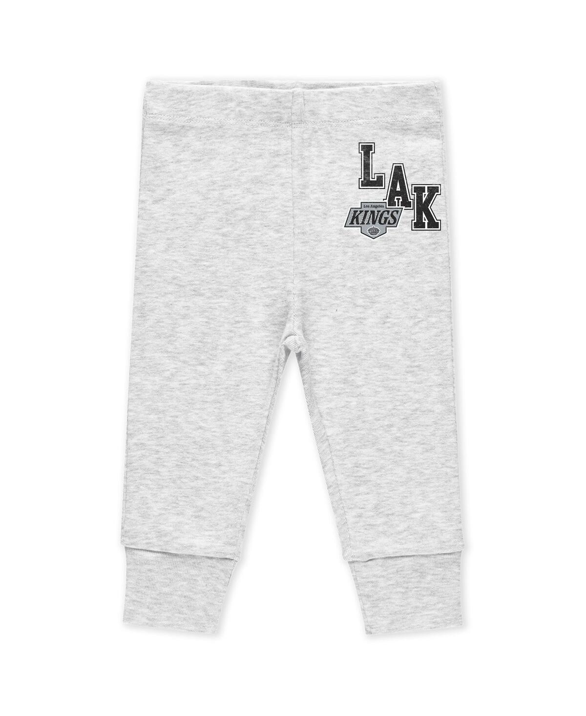 Wear By Erin Andrews Baby Boys And Girls 3-piece Los Angeles Kings Turn Me Around Bodysuits And Pants Set In Black,heather Gray