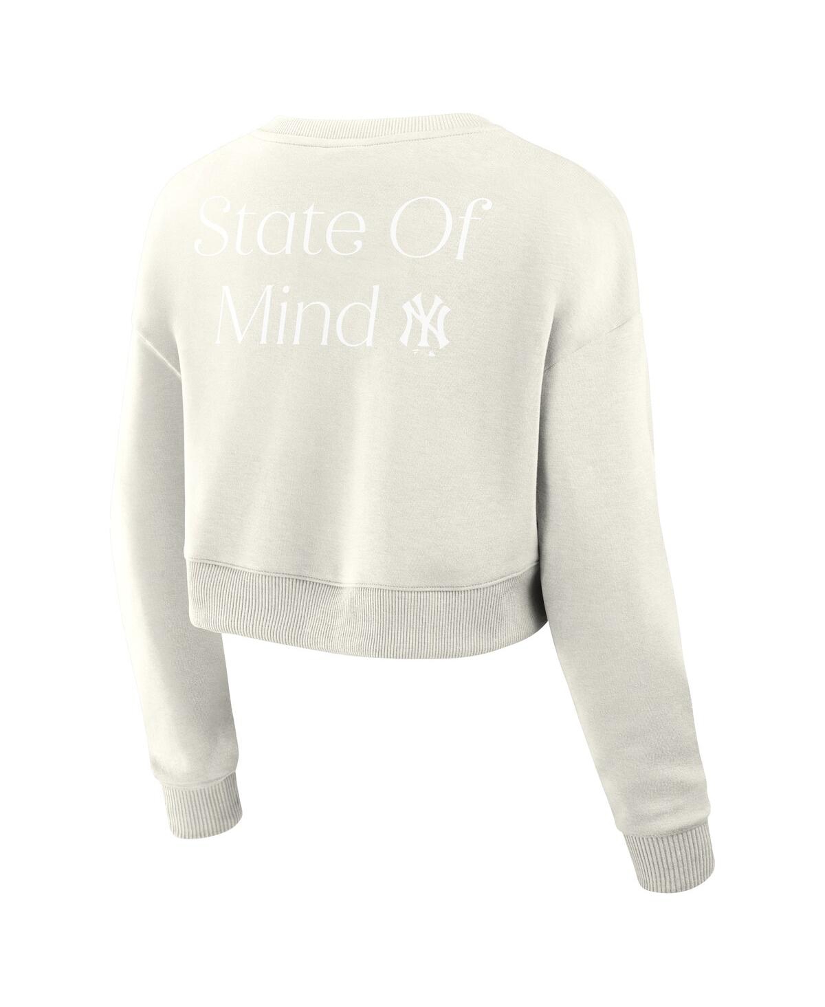 Fanatics Women's Cream New York Yankees Studio Cropped Pullover Sweatshirt In Cream