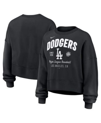 Nike - Women's Black Los Angeles Dodgers Oversized Long Sleeve Cropped Pullover Sweatshirt