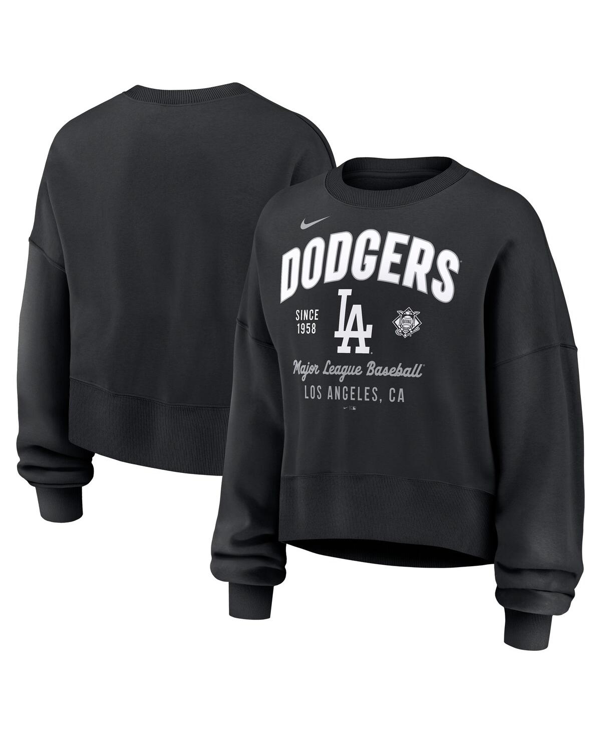 Nike Women's Black Los Angeles Dodgers Oversized Long Sleeve Cropped Pullover Sweatshirt In Black