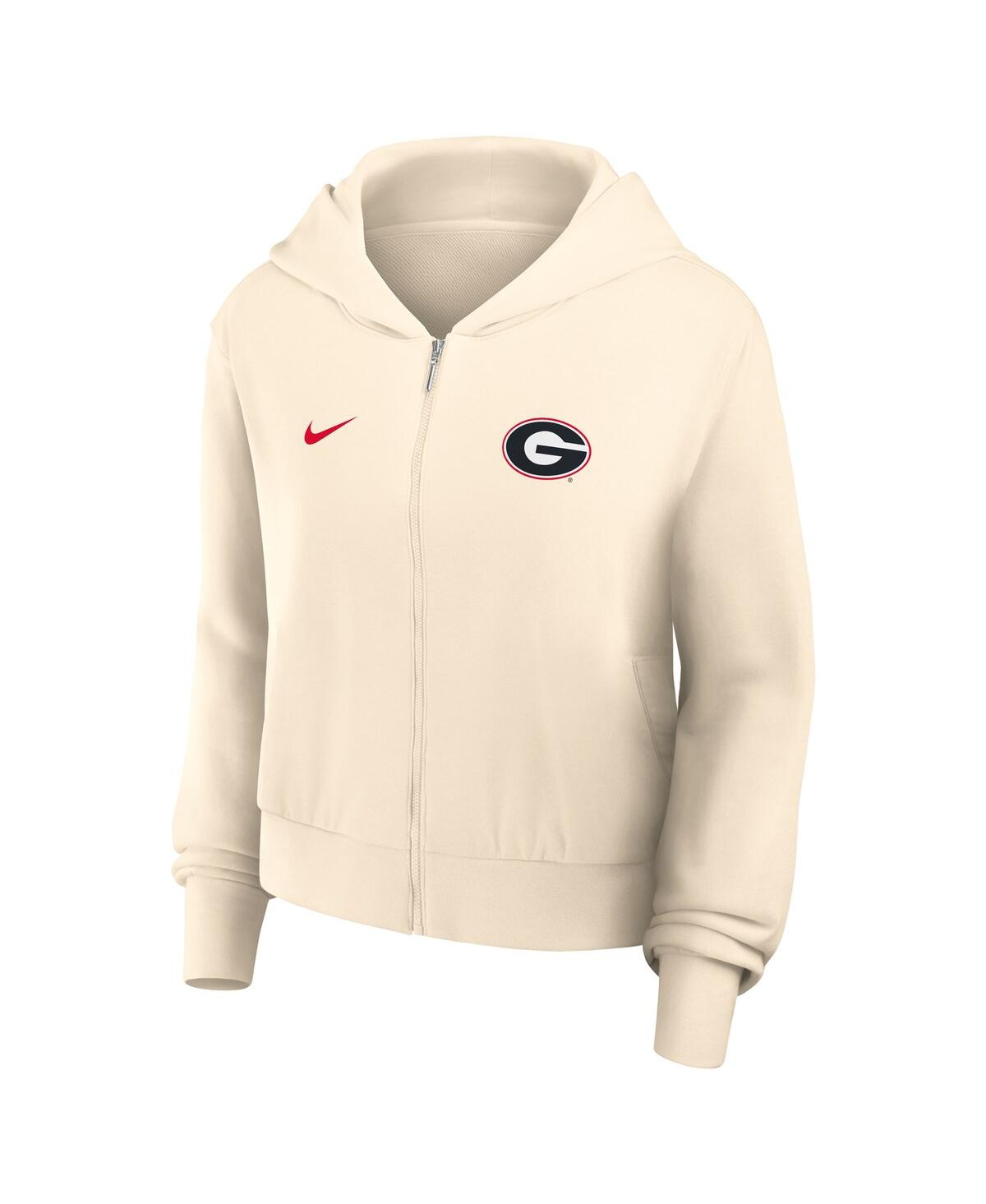 Nike Cream Georgia Bulldogs Cropped Chill Full-zip Hoodie In Brown