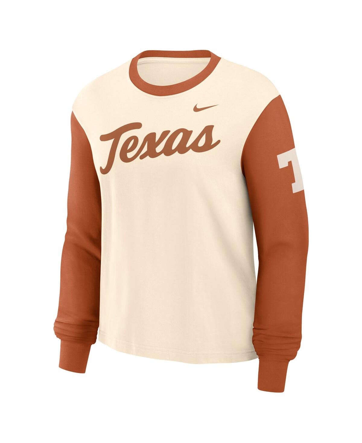 Nike Women's Natural/texas Orange Texas Longhorns Color Block Boxy Long Sleeve T-shirt In Natural,texas Orange