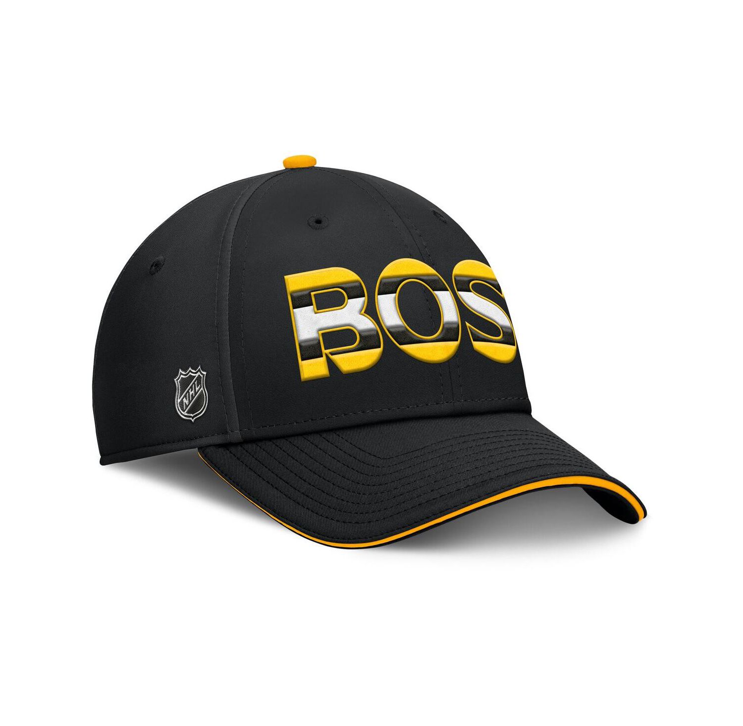 Men's Black/Gold Boston Bruins Authentic Pro Rink Team Code Flex Hat