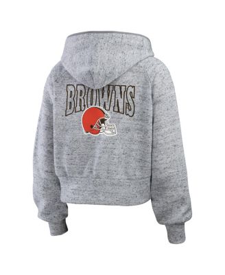 Women's Heather Gray Cleveland Browns Speckled Fleece Cropped Full-Zip Hoodie