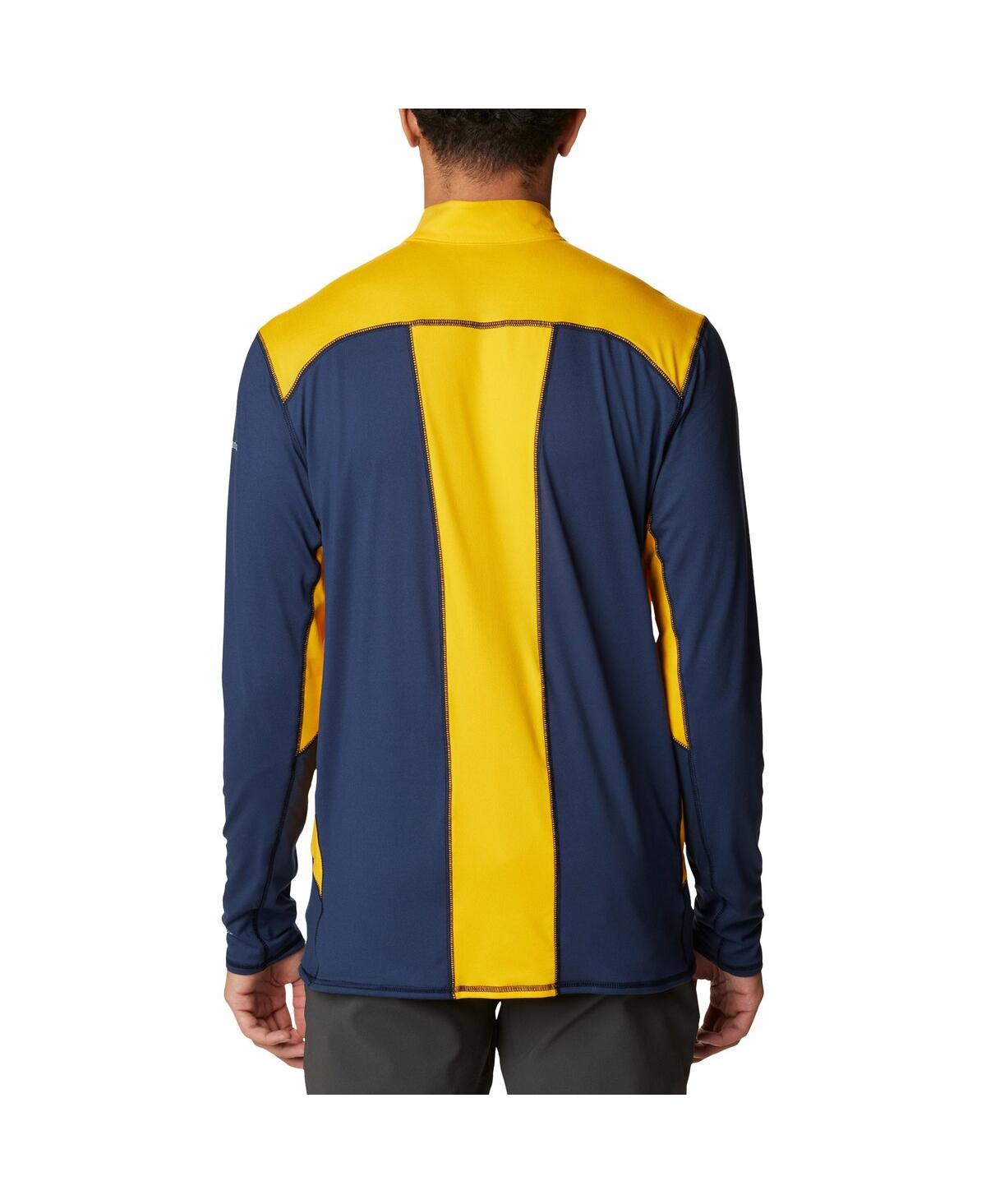 COLUMBIA MEN'S NAVY WEST VIRGINIA MOUNTAINEERS TECH TRAIL OMNI-SHADE QUARTER-ZIP SWEATSHIRT 