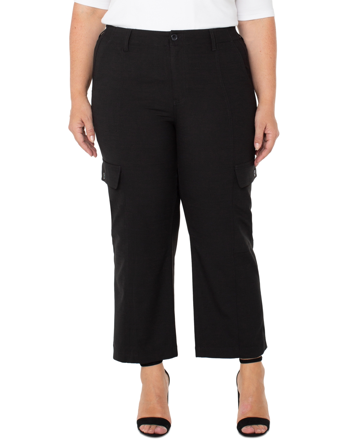 Liverpool Los Angeles Plus Size Crop High-rise Cargo Pants In Black