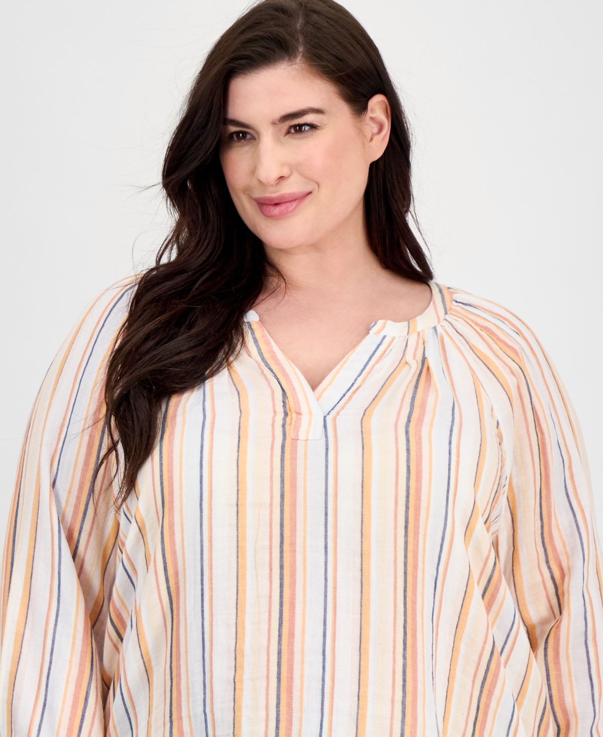 Liverpool Los Angeles Plus Size Striped Top Wide Leg Pull On Pants In Gray