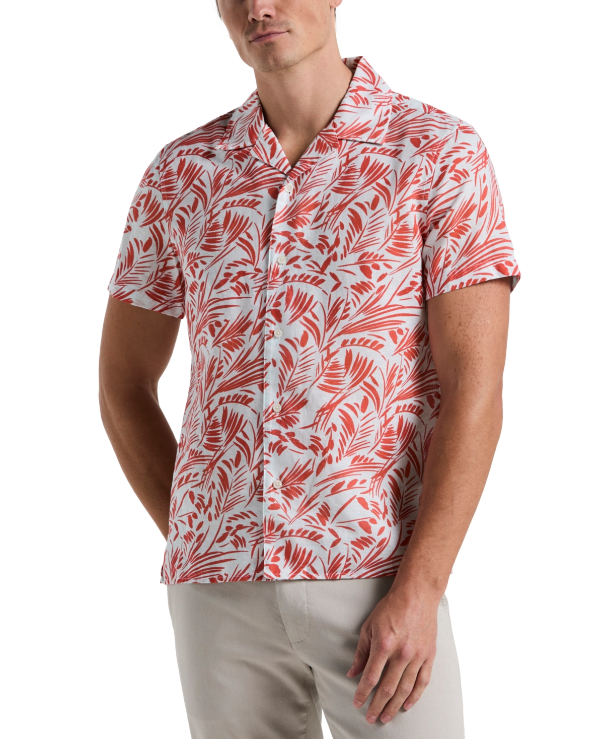 Men's Short Sleeve Button-Front Abstract Leaf Print Camp Shirt - Burnt Sienna