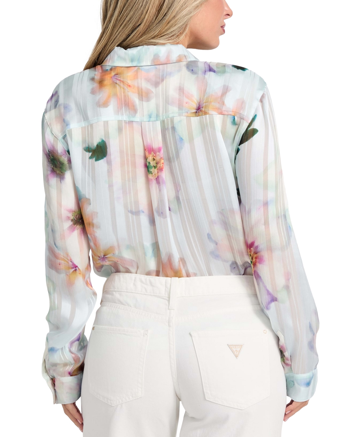 GUESS WOMEN'S PRINTED BUTTON-FRONT SHIRT 