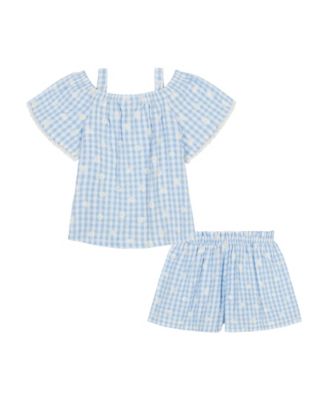 Toddler and Little Girls 2-Piece Daisy Gingham Drop Top and Needle Knit Shorts Set