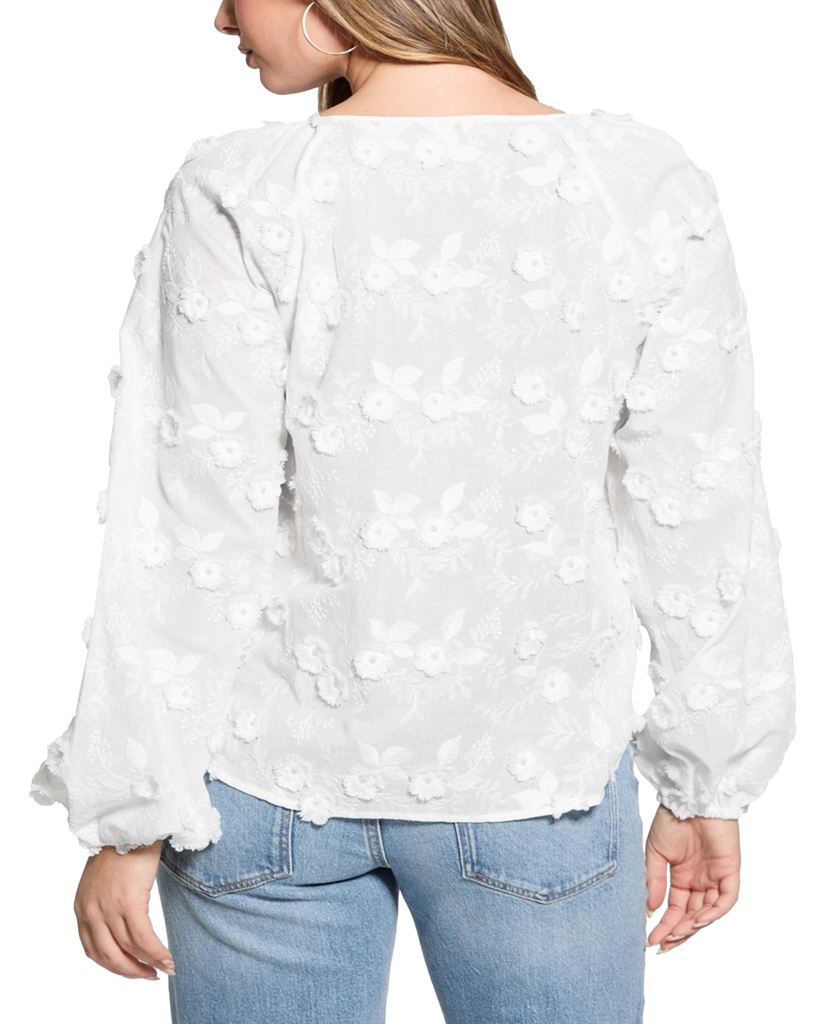 Guess Women's Textured Floral V-neck Top In Pure White