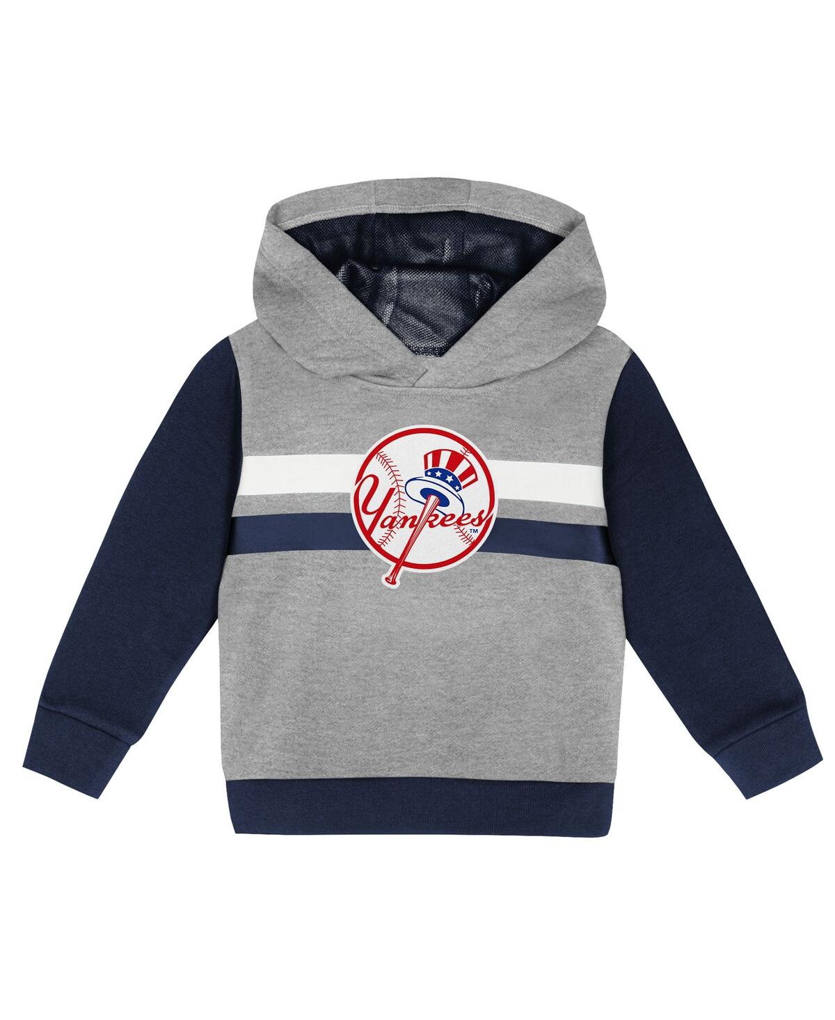 Outerstuff Toddler 2-piecegray/navy New York Yankees Wind Up Pullover Hoodie And Sweatpants Set In Gray,navy