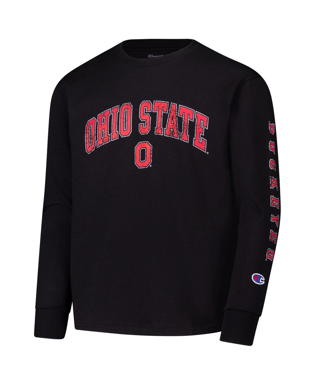 Champion Big Boys And Girls Black Ohio State Buckeyes Distressed Arch Over Logo Long Sleeve T-shirt In Black