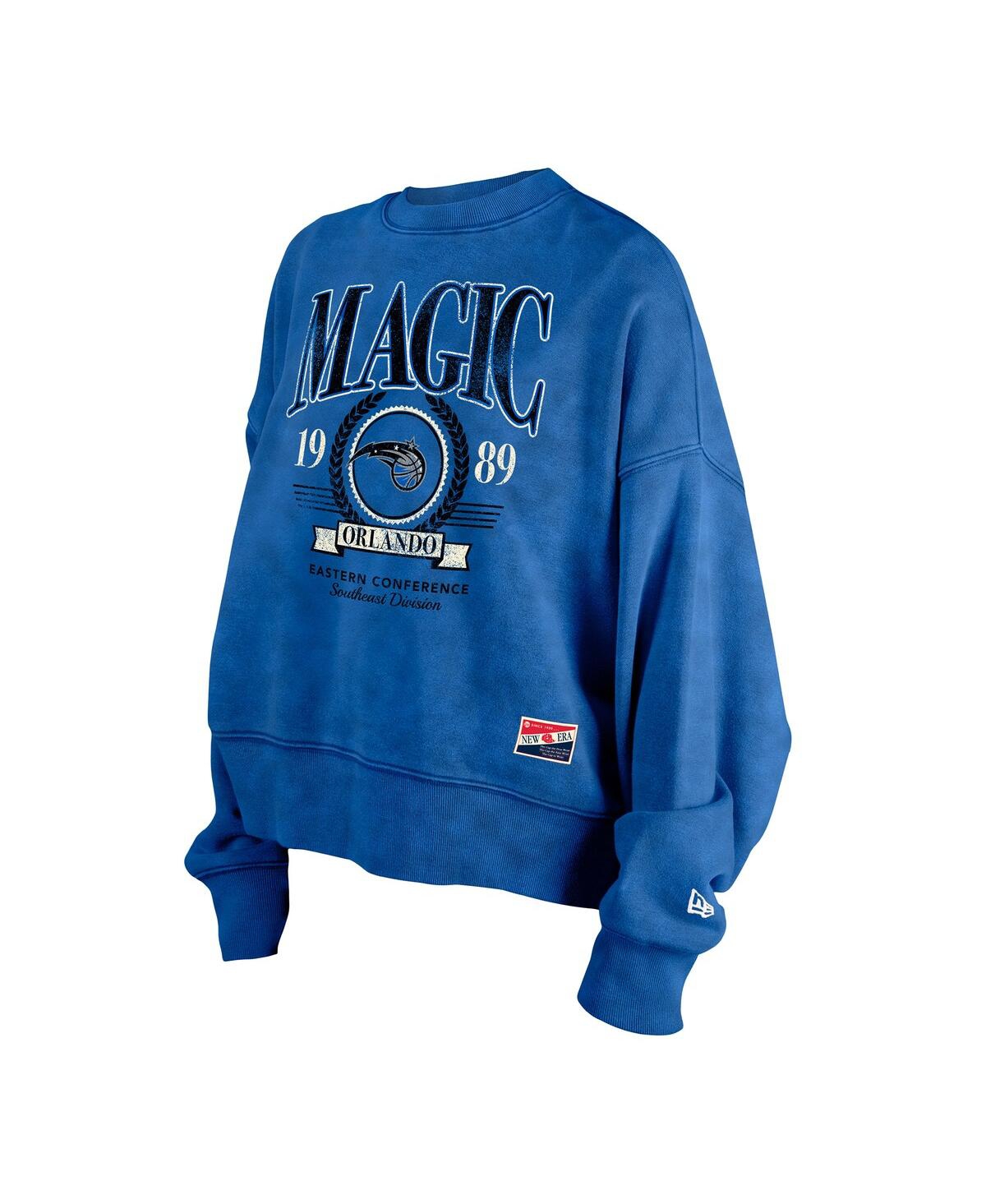 Shop New Era Women's Blue Orlando Magic Hardwood Classics Enzyme Wash Oversized Boxy Pullover Sweatshirt