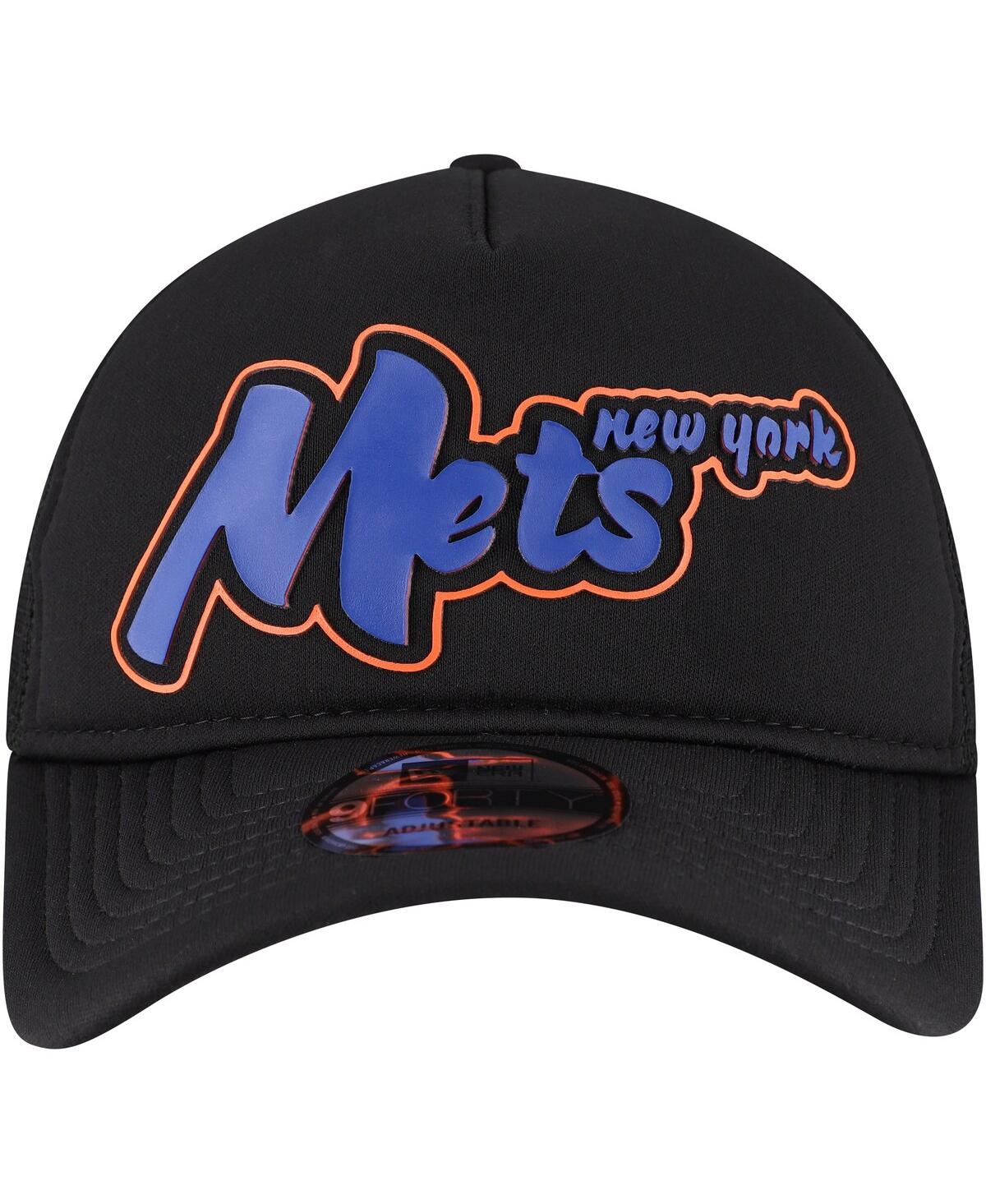 New Era Men's Black New York Mets Retro Bold A-frame Trucker 9forty Adjustable Hat In Black