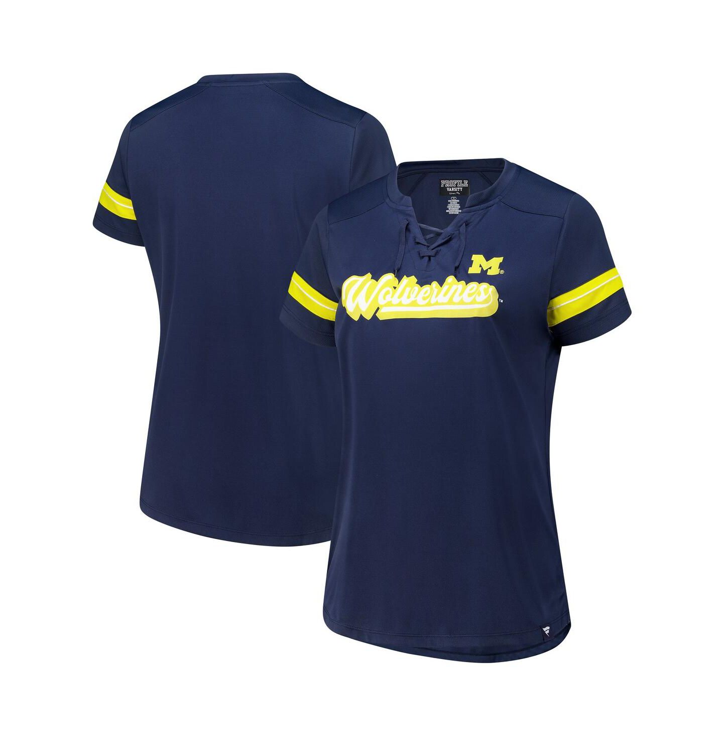 Женская футболка Fanatics Navy Michigan Wolverines Plus Size Overtime Readiness Lace-Up — фото 1