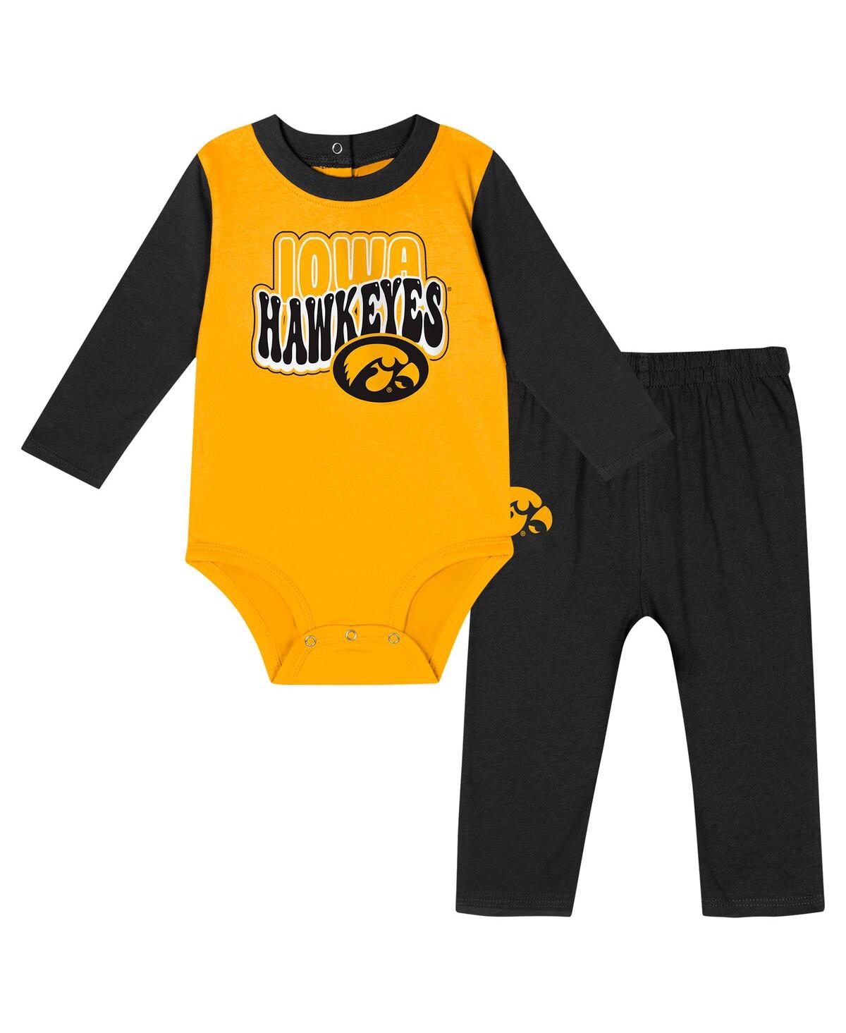 Outerstuff Baby Boys And Girls Black Iowa Hawkeyes Double Up Long Sleeve Bodysuit And Pant In Black