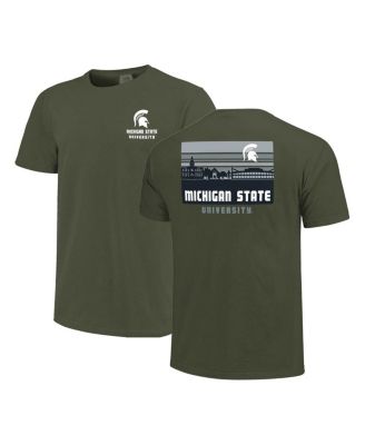 Image One - Men's Green Michigan State Spartans Striped Campus Skyline T-Shirt