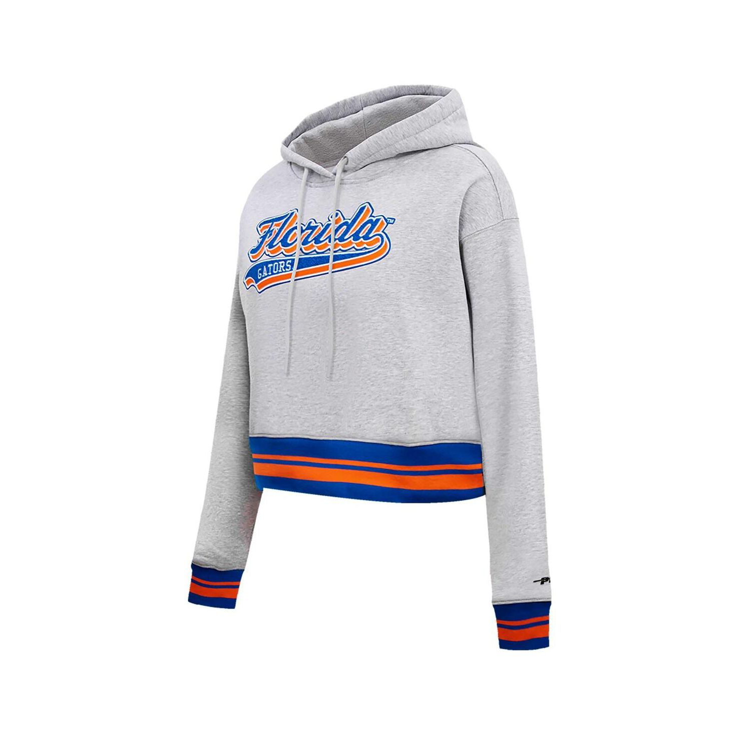 Women's Heather Gray Florida Gators Script Tail Fleece Cropped Pullover Hoodie