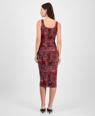 Women's Abstract-Print Mesh Ruched Midi Dress, Exclusively at Macy's