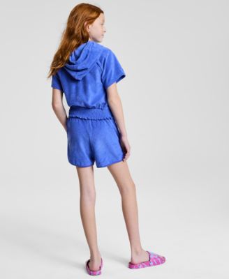 Champion Big Girls Terry Smocked-waist Pullover Hoodie In Blue