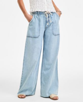Women's Patch Pocket Drawstring-Waist Wide-Leg Jeans