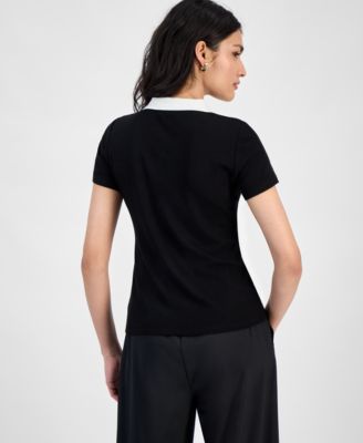 Women's Short-Sleeve Rib-Knit Polo Shirt, Exclusively at Macy's