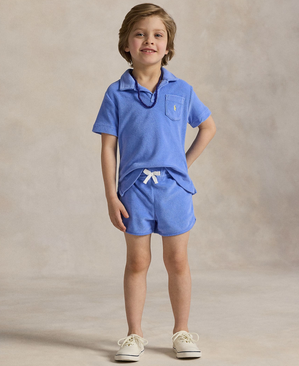 Polo Ralph Lauren Toddler And Little Boys Terry Polo Shirt And Short Set In Harbor Island Blue