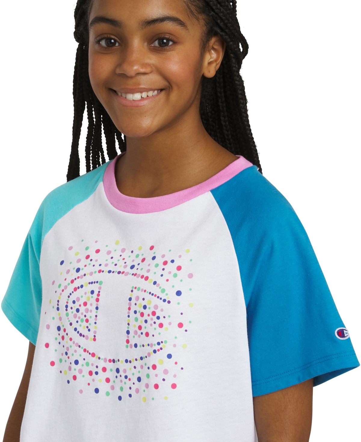 Champion Big Girls Meet And Greet Logo Graphic Colorblocked T-shirt In Bright White