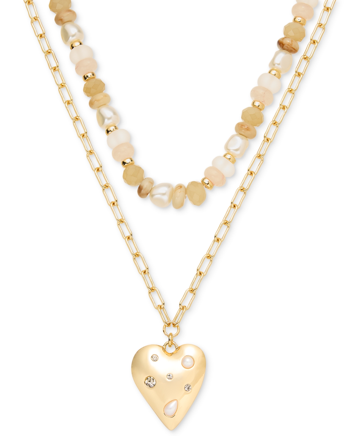 Mixed Stone Heart Beaded Layered Pendant Necklace, 18" + 3" extender, Exclusively at Macy's - Multi
