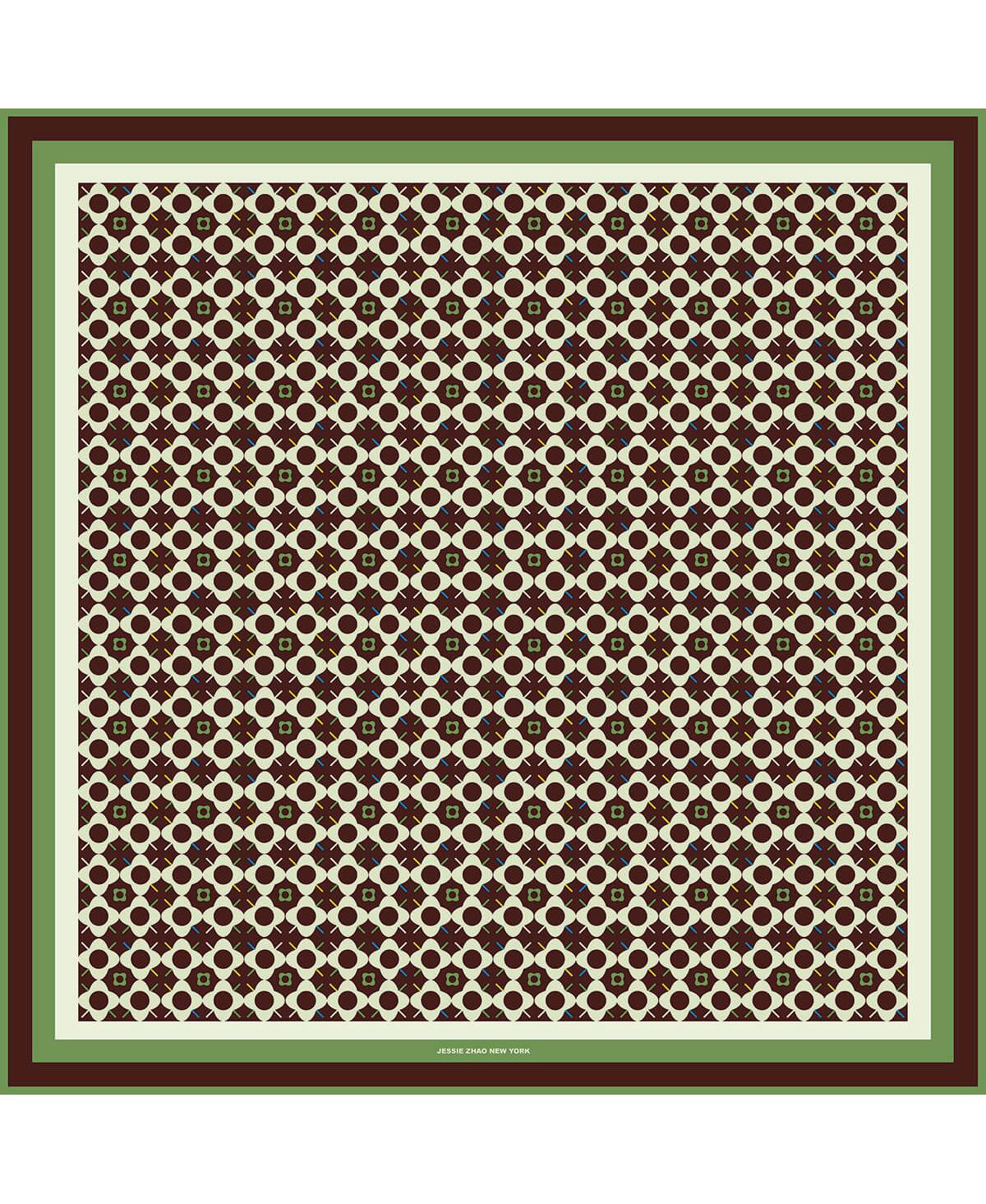 Double Sided Wool Silk Scarf Of Polka Dot Bloom - Brown / green