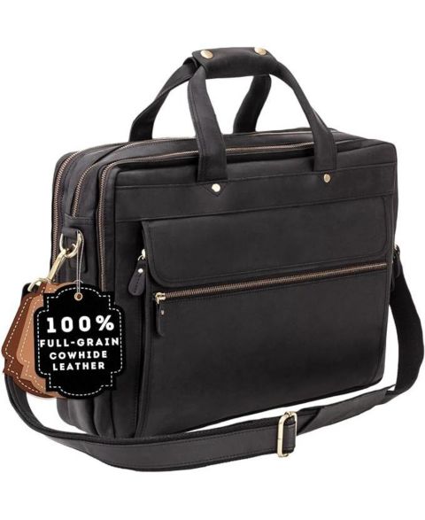 Сумка Luxorro Large Leather Briefcase - Large Capacity and Elegant - Perfect for Daily Usage, цвет: Чёрный