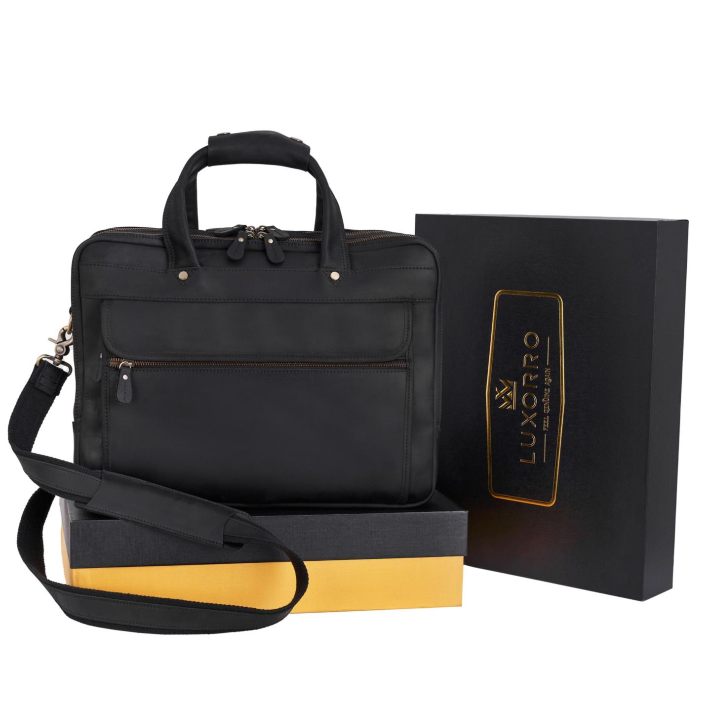 Сумка Luxorro Large Leather Briefcase - Large Capacity and Elegant - Perfect for Daily Usage, цвет: Чёрный — фото 10