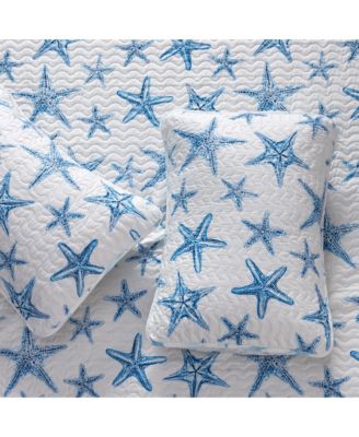 Blue Starfish Microfiber Quilt Set With Shams