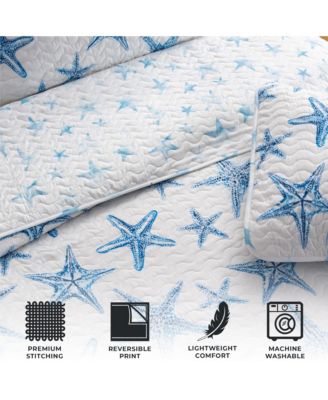 Blue Starfish Microfiber Quilt Set With Shams