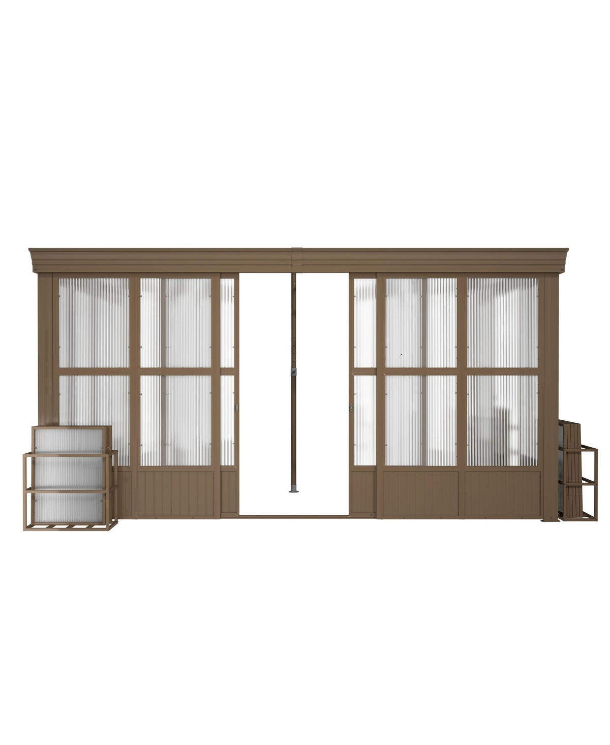 10x14FT Wall Mounted Solarium with Sloping Polycarbonate Roof - Brown
